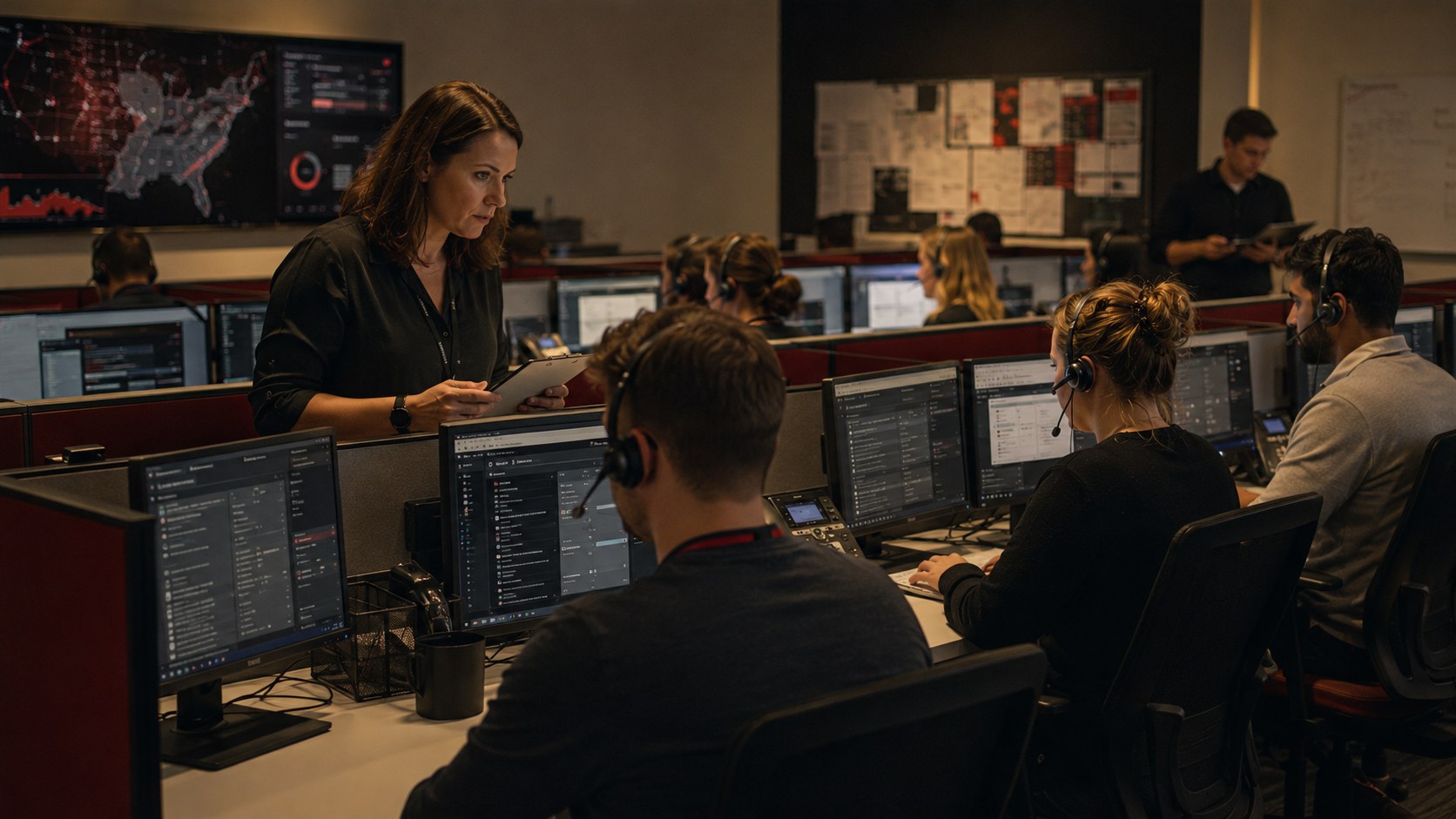 TKW Research interviewers working with headsets on the CATI operations floor